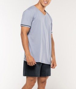 Pijama Masculino Curto KPR (173004/73004) 100% Algodão - Cinza Claro/Preto