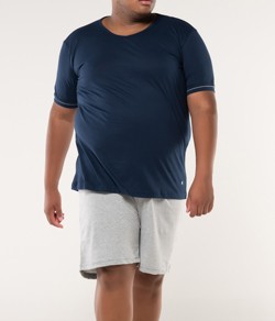 Pijama Curto Masculino KPR (173004) Plus Size 100% Algodão - Marinho/Mescla