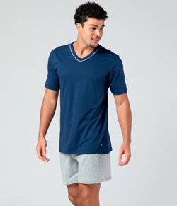 Pijama Curto Masculino KPR (173004/73004) 100% Algodão - Marinho/Mescla