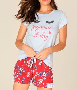 Pijama Feminino Curto Floral com Cord�o 100% Algod�o Laibel (15.801849)