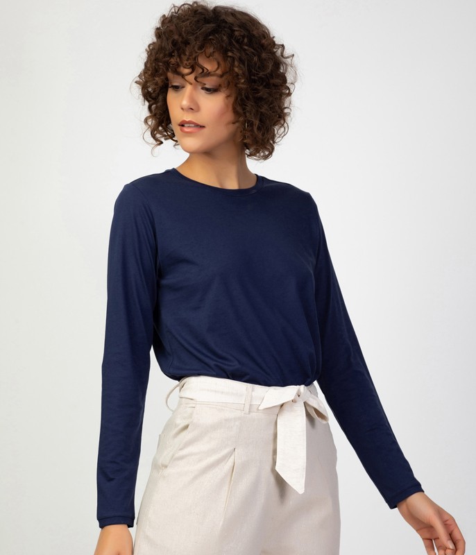 Camisa algodao sales manga longa feminina
