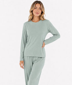 Pijama Feminino Longo Canelado Skin Light Lella (700) Verde Claro