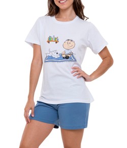 Pijama Feminino Curto Kiko e Seus Livros - 100% Algodão Premium - Lunazul (106A)