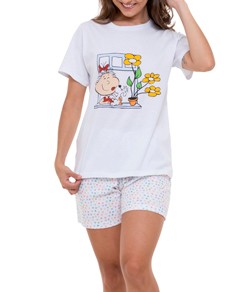 Pijama Feminino Curto Nina e Pipoca na Janela - 100% Algodão Premium - Lunazul (201A)