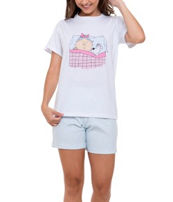 Pijama Feminino Curto Nina e Pipoca Dormindo - 100% Algodão Premium - Lunazul (202A) Floral