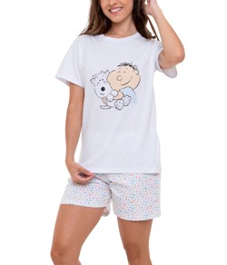 Pijama Feminino Curto Kiko e Pitoco - 100% Algodão Premium - Lunazul (204A)