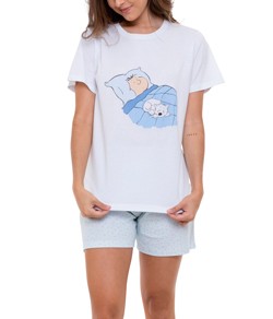 Pijama Feminino Curto Kiko e Pitoco Dormindo - 100% Algodão Premium - Lunazul (205A) Floral