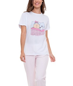 Pijama Feminino Longo Nina e Pipoca Dormindo - 100% Algod�o Premium - Lunazul (402A)
