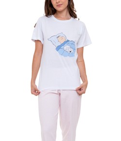 Pijama Feminino Longo Kiko e Pitoco Dormindo - 100% Algod�o Premium - Lunazul (405A)