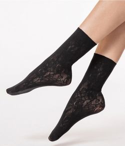 Meia Soquete Floral Raschel Loba Lupo (17623-001) Renda