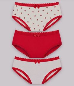 Kit Infantil 3 Calcinhas Cerejinha Lobinha Lupo (18100-089) Algod�o