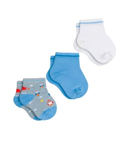 Kit 3 Pares de Meias Spacial Lupo Baby (02000-989) Branco/Azul/Mescla
