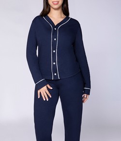Pijama Feminino Longo Aberto Lupo (24501-001) 100% Algodão - Marinho