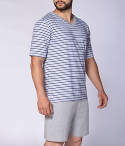 Pijama Masculino Curto Listrado Lupo (28021-001) 100% Algodão - Cinza
