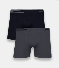 Kit 2 Cuecas Boxer Sem Costura Lupo (00436-088) Preto/Cinza