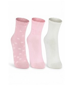 Kit 3 Meias Cano M�dio Flores Lupo (04570-889) Rosa/Branco