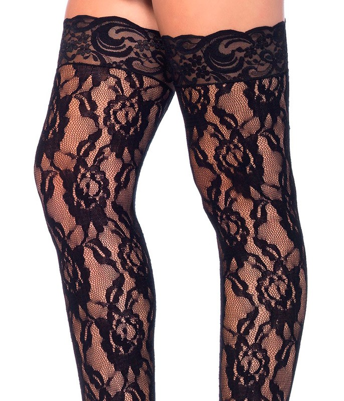 Meia 7/8 Leg Avenue (9762) Rose Lace Stockings with Lace Top