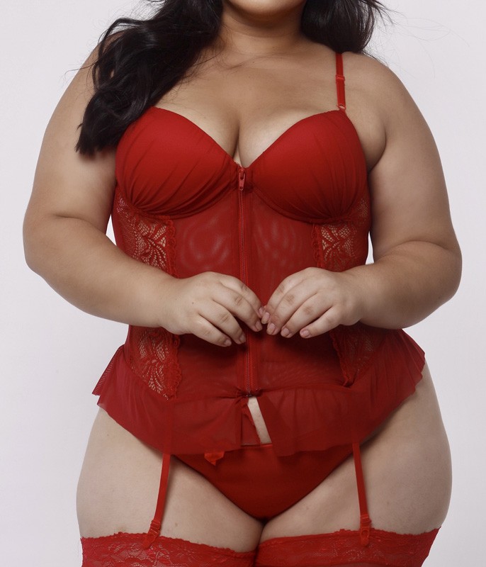 Espartilho em Tule e Zíper Frontal Plus Size (303) Vermelho