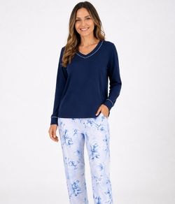 Pijama Feminino Longo Floral Mensageiro dos Sonhos (141683) 100% Algod�o