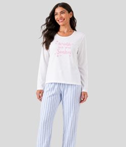Pijama Feminino Longo Listrado Mensageira da Paz (34188)