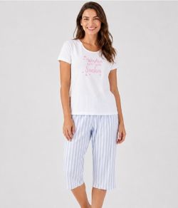 Pijama Feminino Capri Listrado Mensageira da Paz (34200) 100% Algod�o