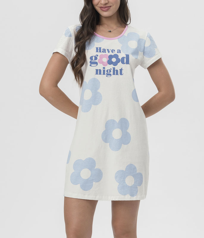 Camisola Manga Curta Floral Mensageira da Paz (032140) 100% Algodão