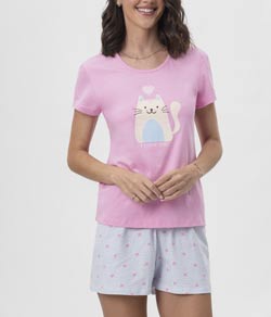 Pijama Feminino Curto Gatinho Mensageira da Paz (033469)