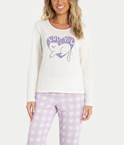 Pijama Feminino Longo Gato Mensageira da Paz (34117) 100% Algodão