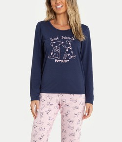 Pijama Feminino Longo Cachorrinhos Mensageira da Paz (34120)