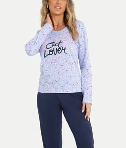 Pijama Feminino Longo Cat Lover Mensageira da Paz (34128)