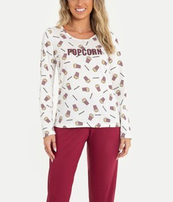 Pijama Feminino Longo Popcorn Mensageira da Paz (34129)