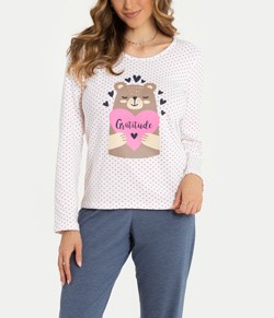 Pijama Feminino Longo Urso Mensageira da Paz (34132)
