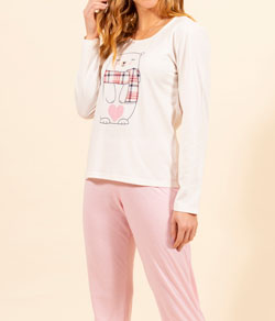 Pijama Feminino Longo Urso Polar Rosa Mensageiro dos Sonhos (184648) 100% Algod�o e Poliviscose