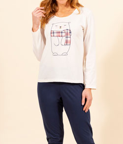 Pijama Feminino Longo Urso Polar Mensageiro dos Sonhos (184651) 100% Algod�o