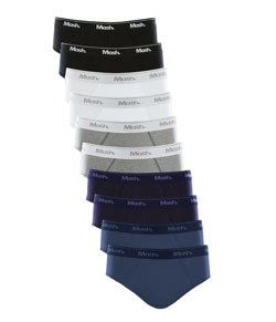 Kit 10 Cuecas Slip Algodão Mash (010.04D) Preto/Branco/Mescla Claro/Marinho/Azul