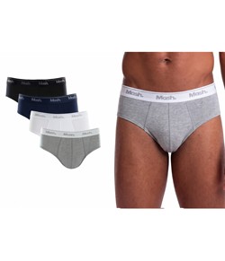 Kit 4 Cuecas Slip 100% Algodão Mash (010.04U) Azul/Preto/Cinza/Branco