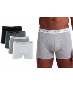 Kit 4 Cuecas Boxer Cotton/Algodão Mash (170.38) Branco/Cinza/Preto