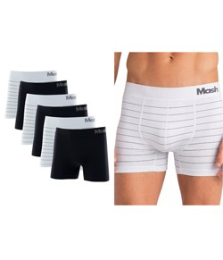 Kit 6 Cuecas Boxer Sem Costura Mash (711.02) Branca/Preta
