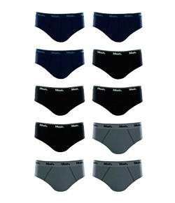 Kit 10 Cuecas Slip 100% Algod�o Mash - Azul/Preto/Cinza