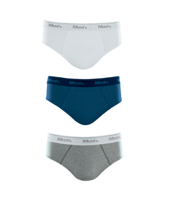 Kit 3 Cuecas Slip 100% Algod�o Mash - Branco/Azul/Cinza