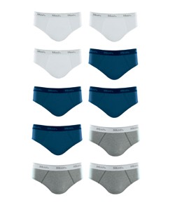 Kit 10 Cuecas Slip 100% Algod�o Mash - Branco/Azul/Cinza