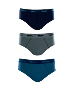 Kit 3 Cuecas Slip 100% Algod�o Mash - Azul/Cinza