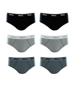 Kit 6 Cuecas Slip 100% Algod�o Mash - Preto/Cinza