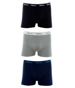 Kit 3 Cuecas Boxer Cotton/Algod�o Mash - Azul/Cinza/Preto