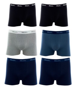 Kit 6 Cuecas Boxer Cotton/Algodão Mash - Azul/Cinza/Preto