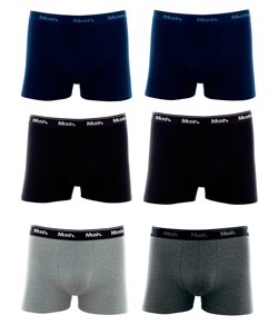 Kit 6 Cuecas Boxer Cotton/Algodão Mash - Marinho/Cinza/Preto