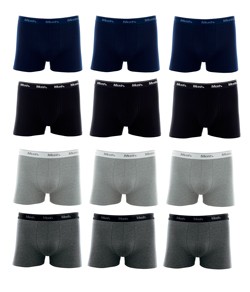 Kit 12 Cuecas Boxer Cotton/Algodão Mash - Marinho/Cinza/Preto