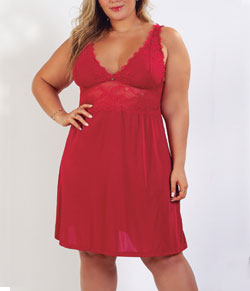 Camisola Curta Com Renda Maví (810-1002) Plus Size - Vermelho