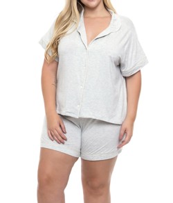 Pijama Feminino Abertura Frontal Maví (820-2024) Plus Size - Cinza