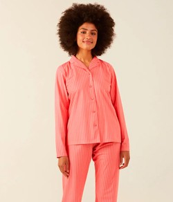 Pijama Feminino Longo Listrado Malwee (1000090966) Microfibra